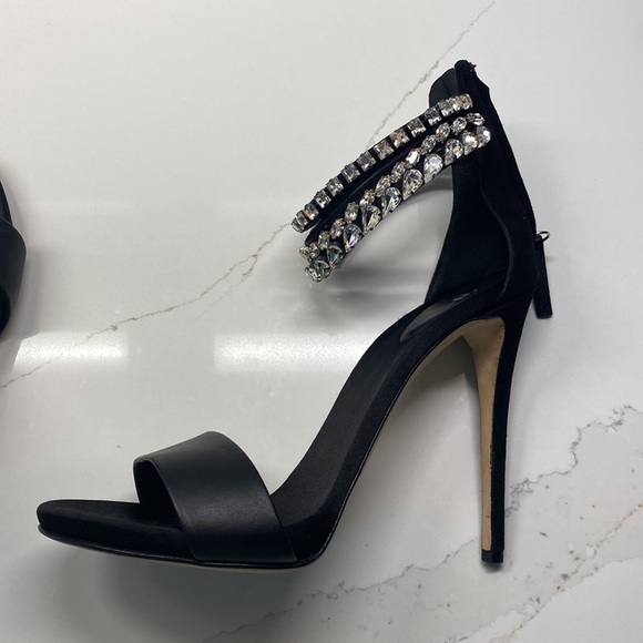 Giuseppe Zanotti Silver Crystal Embellished Heels Black Leather Sandals Shoes - Picture 14 of 15